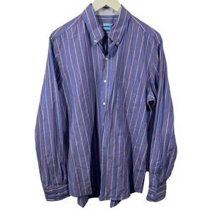 J. McLaughlin Top Women L Blue Stripe Collared Long Sleeve 100% Cotton Minimal